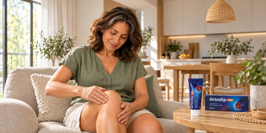 Masaje suave de la rodilla para extender el gel
